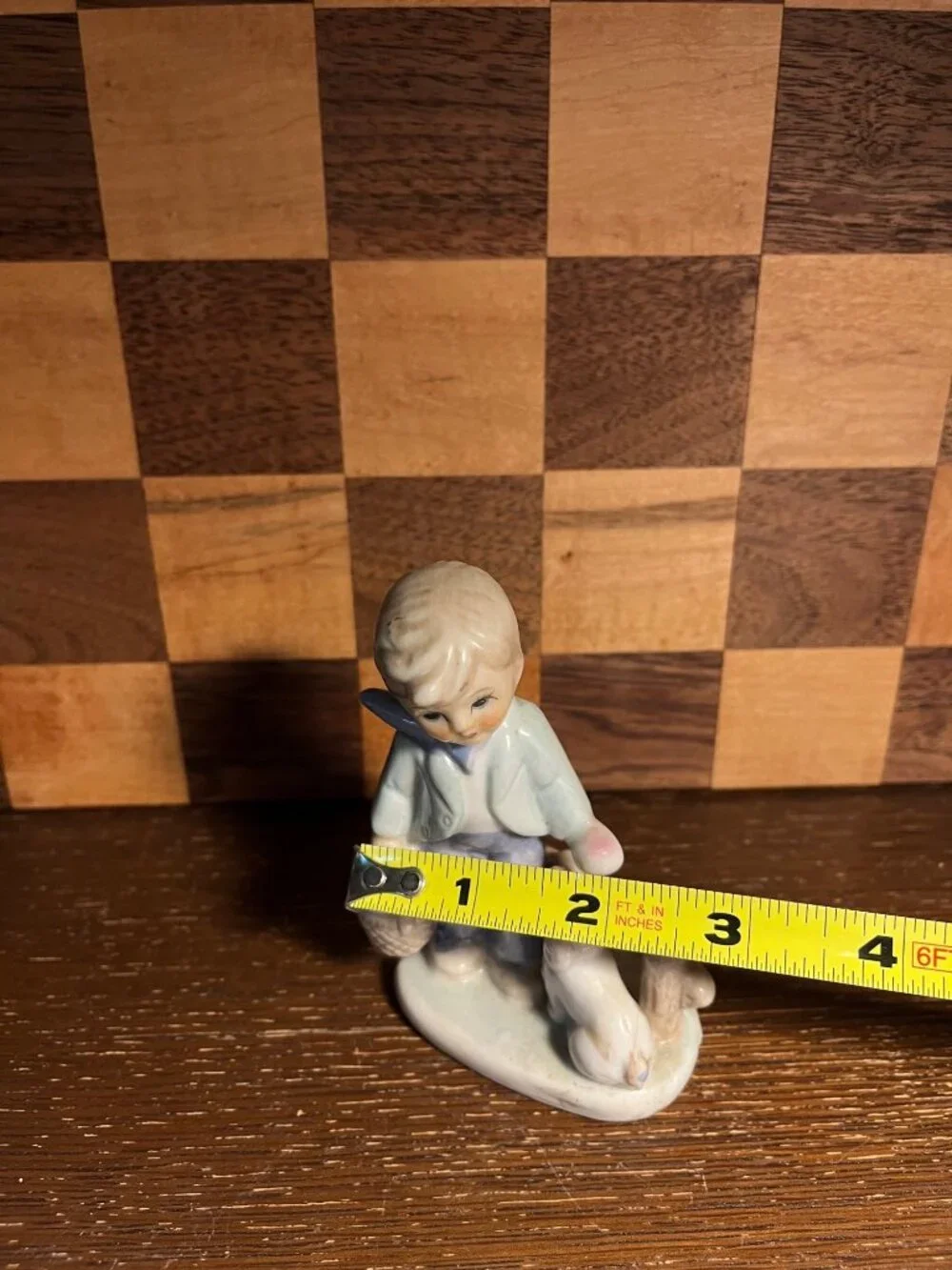 Kowa Style Porcelain Boy with Apple Basket and Dog Figurine, some small cracks a